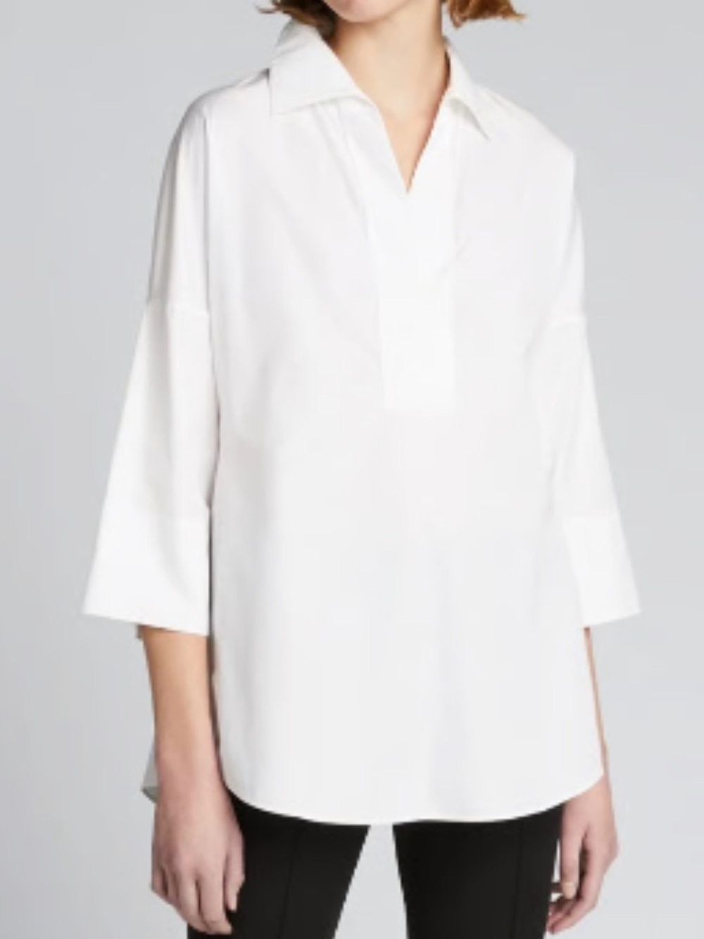 Akris Punto Kimono-Sleeve Split-Neck Blouse size 14 100% Baumwolle-cotton (Y100)